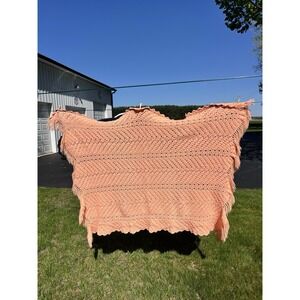 Hand-Crocheted Afghan Blanket‎ Coral Soft 3.5' x 5' Vintage
